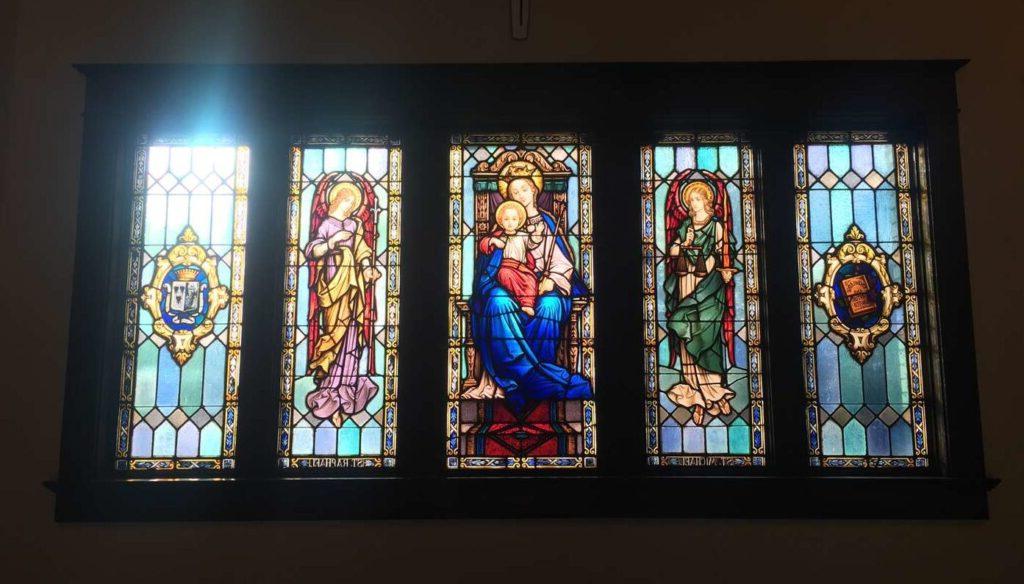 Stained glass windows in Le Fer Hall
